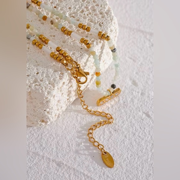 18K Gold Plated Beaded Beads Necklace*Mixed Natural Stone Necklace*Waterproof - Picture 4 of 7